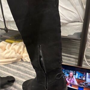 Black Knee-High Boots with Side Zipper